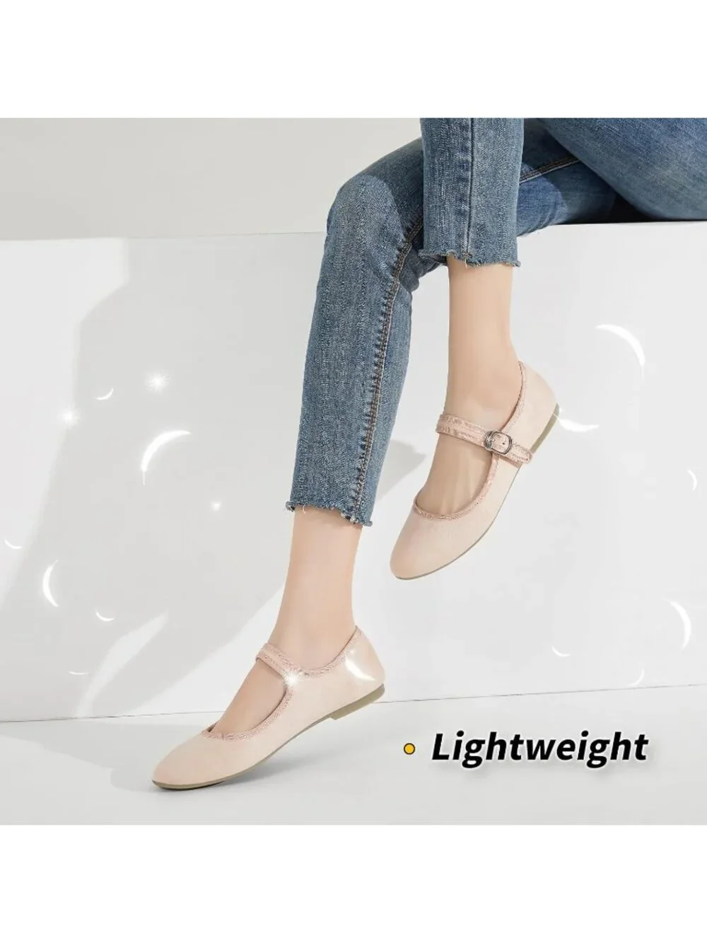 Women's Nude Mary Jane with Strap Faux Suede Black Flats Shoes Comfortable